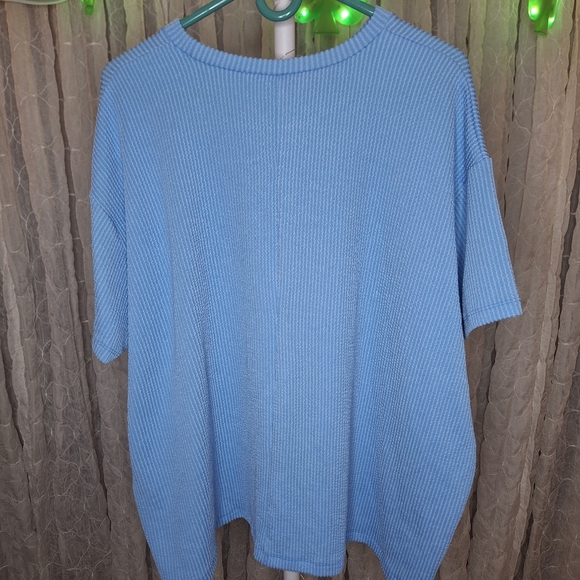 Zenana Outfitters Sky Blue Ribbed Oversized Pocket Tee Waffle Knit Boutique - Picture 4 of 6